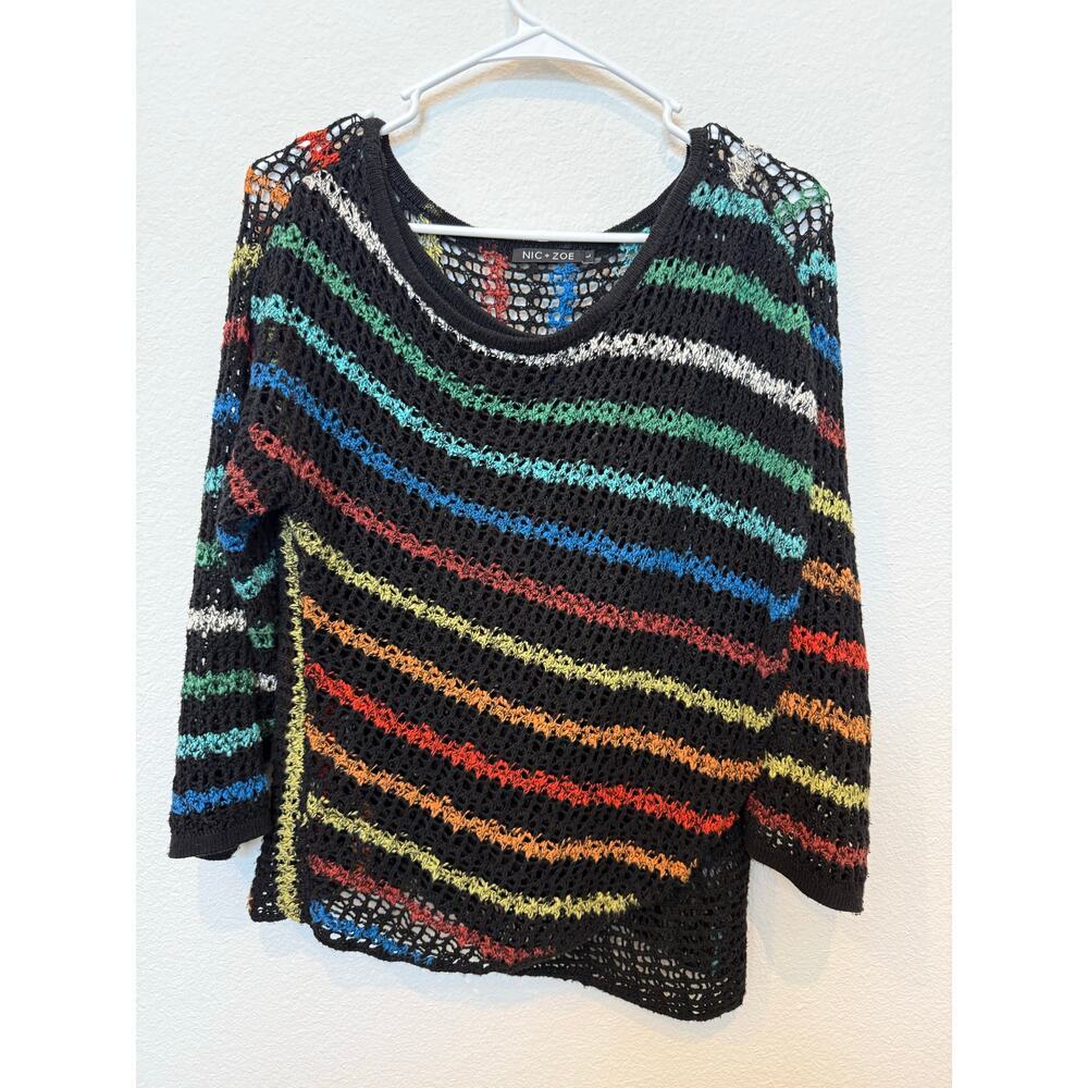 Nic & Zoe Multicolored Stiped Open Knit‎ Sweater Large